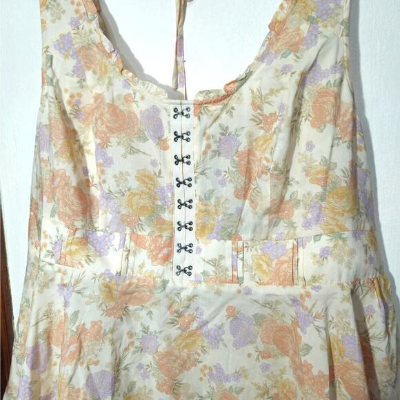 NWT Torrid Babydoll Challis Corset Top Sleeveless Smocked Tie Back Floral Sz 3x - Picture 3 of 7